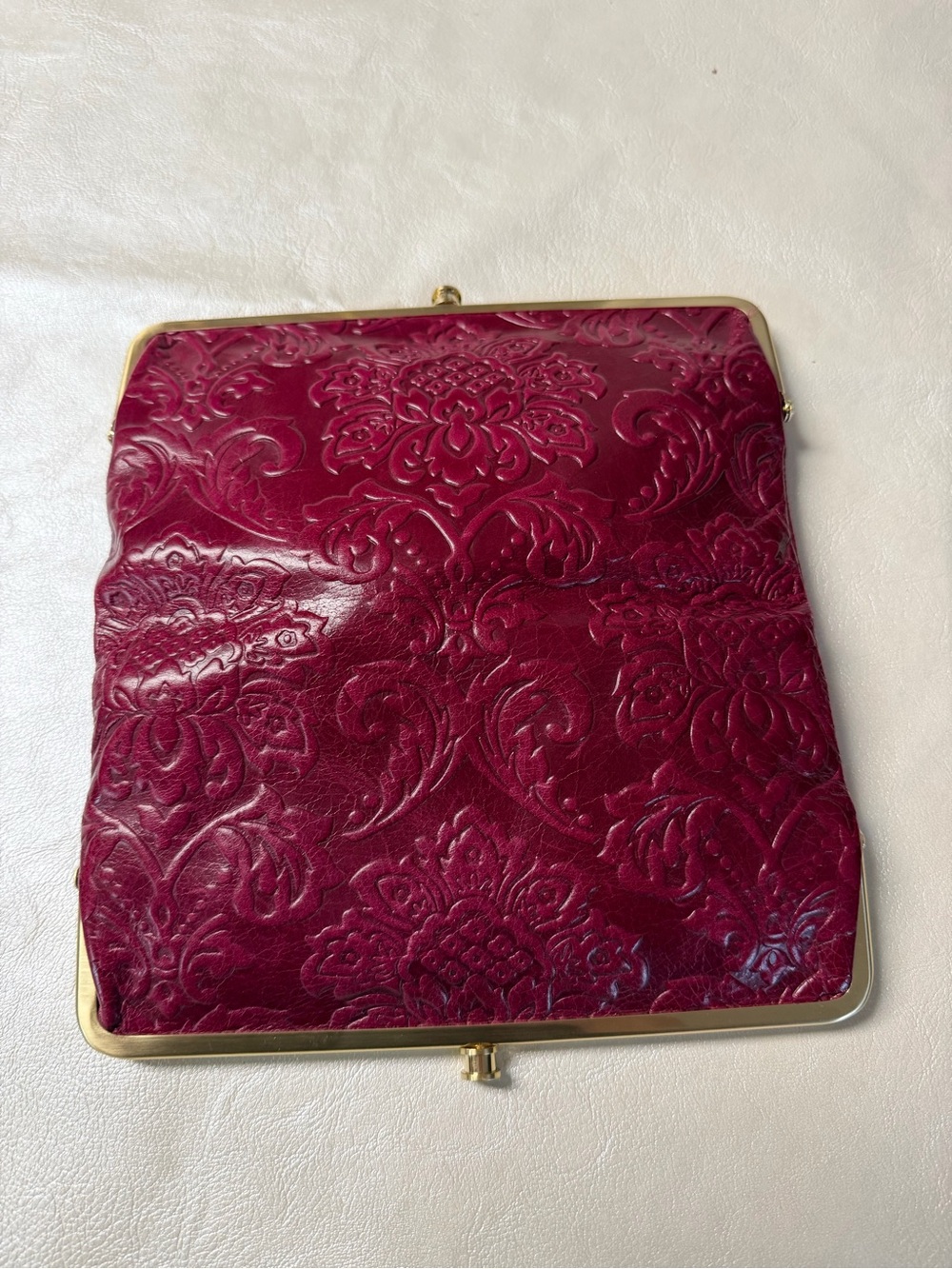 HOBO Embossed Floral Clasp Wallet - Burgundy - Picture 4 of 11
